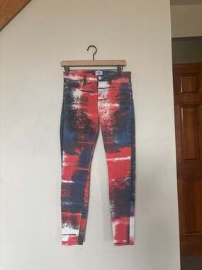 Hudson 10th Anniversary Nico Mid-Rise Super Skinny Jeans Abstract Flag Print Siz